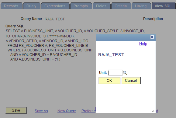 Business Unit Prompt in Query