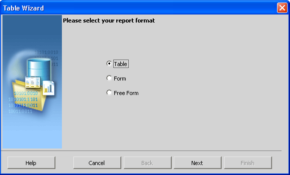 Table wizard Format Selection