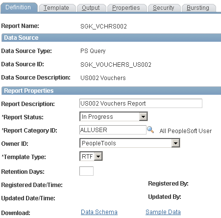 Report Definition - Definition Page