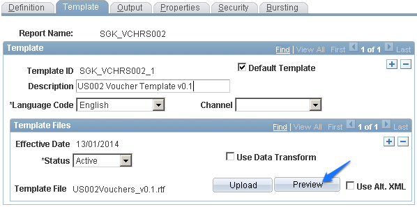 Report Definition - Template Page