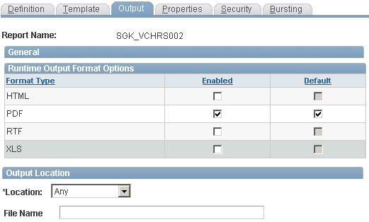 Report Definition - Output Page