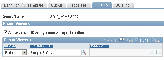 Report Definition - Security Page