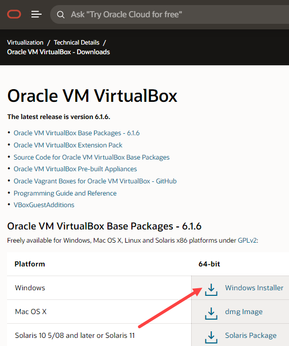 Download Oracle VM Virtualbox