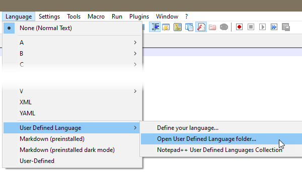 Open User Defined Language Folder