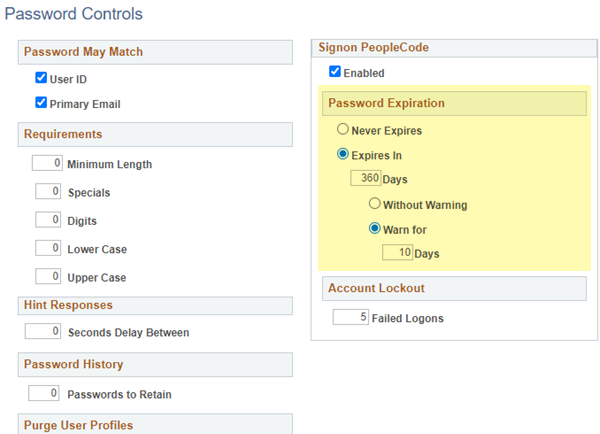 Password Controls page