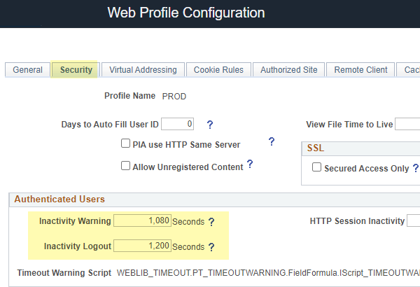 Web Profile Security page